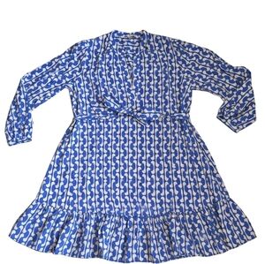 Zara The Paula Dress Blue White Print Ruffle Mini Dress Size M